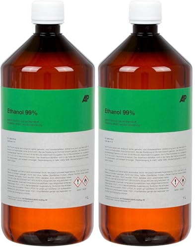 Ethanol 99% I 1 L Flasche I Synthetische Qualität I Vergällt nach EU-Verordnung I Ideal für Haushalt & Brennstoff I Klar & ohne Fermentationsgerüche I Made in Germany (Packung mit 2)