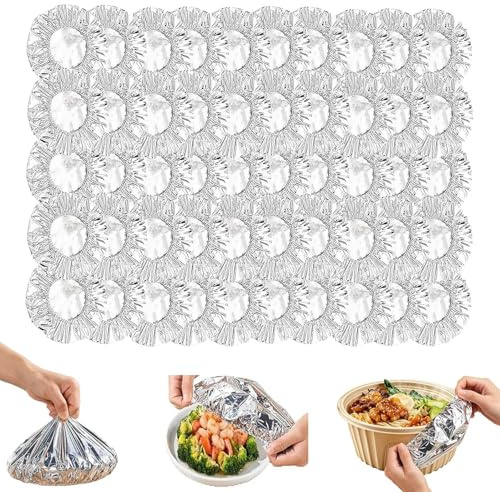 coperture in alluminio per alimenti,50/100 pezzi coperture isolanti per alimenti in alluminio,aluminium foil covers,copri piatti con elastico,riutilizzabili in foglio di alluminio,coperture per alim