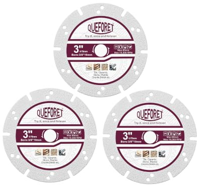 QUEFORET Disques Diamant Carrelage 75mm - 3 Pièces Disques à Tronçonner pour Marbre Granit Céramique Porcelaine, avec un Alésage de 10mm, pour Mini Machines