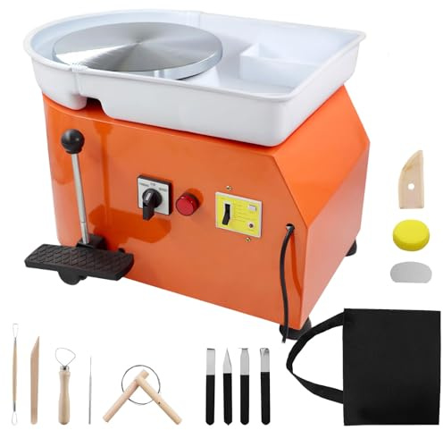 Keramikhjul 350W, 25 cm elektrisk roterande drejskiva, 2000 varv/min justerbar hastighet med fotpedal och handtag, avtagbar ABS-behållare, justerbar hastighet för gör-det-själv (LCD)