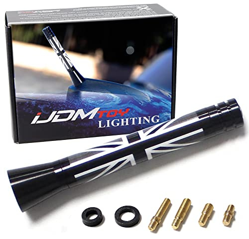 iJDMTOY 3 Black/White Union Jack Theme Short Antenna For MINI Cooper (All Models) & More Other Cars