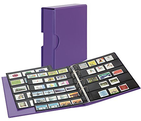 LINDNER Das Original PUBLICA M Color Briefmarken-Einsteckalbum mit 10 beidseitig bestückbaren Folien-Einsteckblättern in Zwei Ausführungen-Viola (Lila) - mit passender Schutzkassette