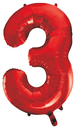 Unique Party- Globo gigante número 3, Color rojo, 86 cm (55853) , color/modelo surtido