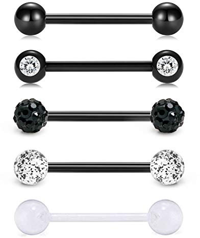 Vcmart Zungenpiercing, 16 mm, 14 g, Edelstahl, Metall, Barbells, Herz, Stern, Zungenpiercing, Schmuck, Edelstahl