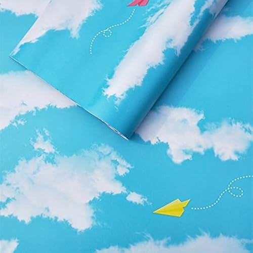 PoetryHome Self Adhesive Blue Sky Contact Paper Wallpaper for Walls Nursery Kids Room Bedroom 17.7x117 Inches