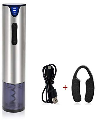 Sacacorchos Electrico, abrebotellas electrico Recargable, eléctrico inalámbrico Extractor de sacacorchos eléctrico de Acero Inoxidable El Regalo Ideal para los Amantes del Vino y la Enología,Plata