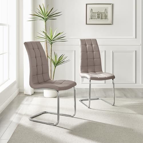 Furniturebox UK 2x Dining Chairs - Murano Dining Chairs in Premium Soft Faux Leather - Cappuccino Grey/Beige (Set of 2)