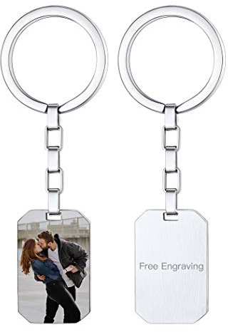 Suplight Damen Herren Kette/Schlüsselanhänger personalisiert Foto Bilder Anhänger Edelstahl/18K Vergoldet/Synthetisches Kristall Modeschmuck mit Geschenkbox