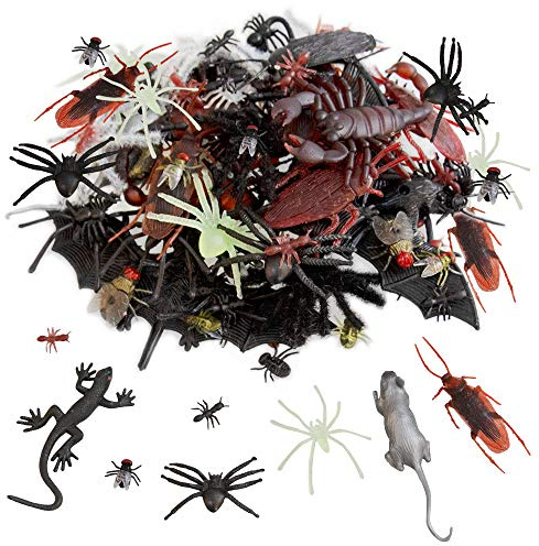 Kalolary 150 Pièces Araignées En Plastique Noir Bugs Halloween Prank Jouets, Réaliste Faux Insectes Rats Chauves-souris Cafards Geckoes Centipedes Mouches, Enfants Halloween Décorations Fête Faveurs