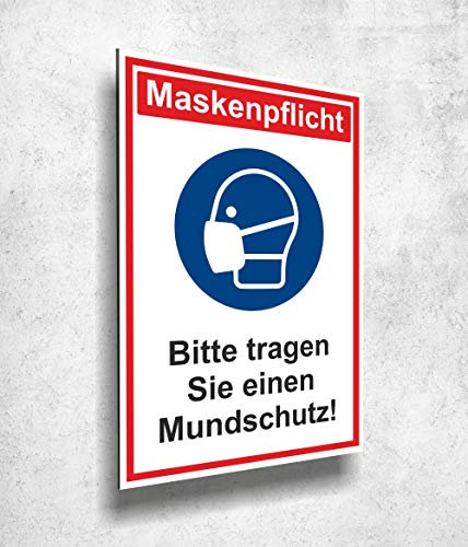 Aluverbund Schild Mundschutz tragen 20x30cm UV Druck - 3mm Stärke - Made in Germany Art.Nr.1000
