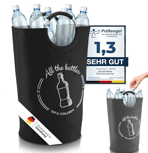 Selinchen® - Das Original | Pfandflaschen Aufbewahrung | Hochwertiger Flaschensammler mit verschließbarem Deckel | Mit Soft-Griff | Ideal als Leergut Sammelbehälter | 82 Liter XL | Schwarz