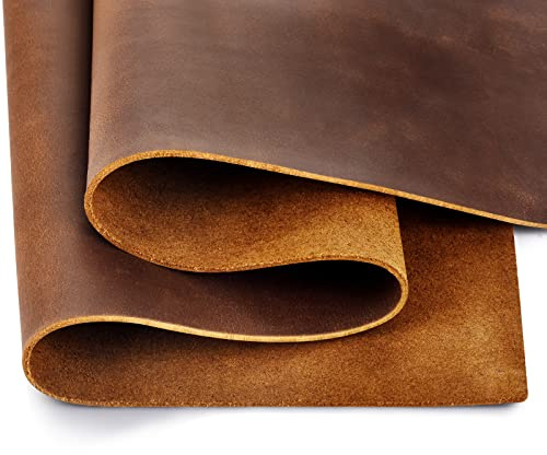 Genuine Leather Tooling Sheets 1.8-2.0MM Thick Full Grain Oil Tan Crazy Horse Cowhide Leather Sheets for Crafts Tooling Sewing Wallet Earring Hobby (Brown, 8x12)