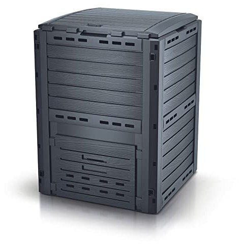 Kreher XL Komposter 280 Liter mit Deckel und Zwei Klappen in Anthrazit. In Einer schönen Holz Optik. Maße: 60 x 60 x 80 cm