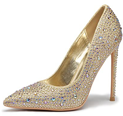 DELONIX REGIA Tacchi Alti da Donna a Punta Classico High Heels 12CM Scarpe da Donna Slip on Pumps Pompe di Vestito a Punta Chiusa Stiletto per La Ragazza Matrimonio Oro EU40.5