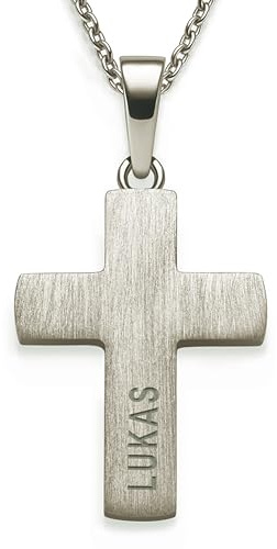 Amoonìc Kreuz Kette Kommunion Mädchen Junge Silber 925 mit Gravur, Geschenk | Kreuzkette Kinder Halskette Anhänger Taufkette Schmuck, Geschenke zur Erstkommunion Konfirmation Firmung Taufe Taufgeschenk