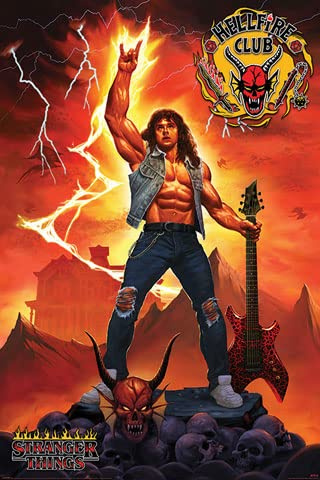 empireposter Stranger Things - Hellfire Club Rock God - Poster Plakat Druck - Größe 61x91,5 cm + 2 St Posterleisten Kunststoff 62 cm schwarz