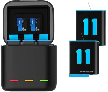 AuyKoo Replacement Batteries Battery Charger For GoPro Hero 12 Black, 3-Channel Battery Charging Storage Box 3 Rechargeable Lithium-ion Battery+Type C Cable for GoPro Hero 9 Black