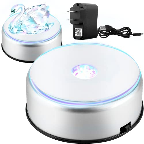 Watris Veiyi 4 LED Colorful Rotating Display Base, Light Rotating Crystal Display Base, Display Base Stand Turner for Crystals Glass Art and Cup