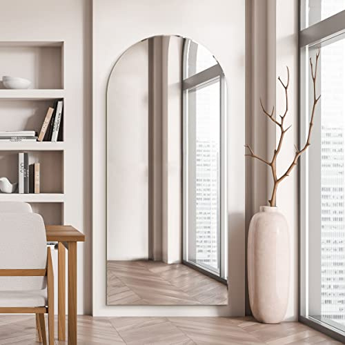 MirrorOutlet The Arcus - Frameless Modern Full Length Arched Leaner/Wall Mirror 74 X 33 (190CM X 85CM) Silver Mirror Glass with Black wooden Backing - Polished Edgin