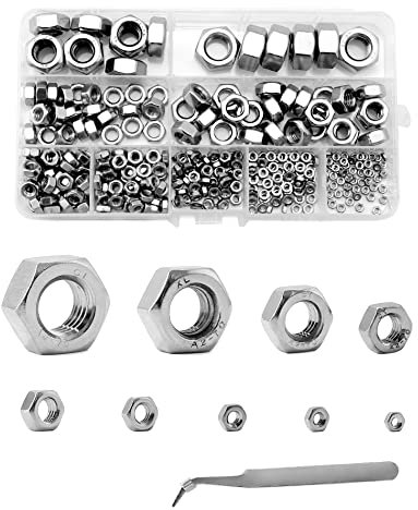 QWORK® 341 Stück Sechskantmutter, Muttern Set, M2, M2.5, M3, M4, M5, M6, M8, M10, M12, 304 Edelstahl