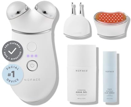 NuFACE Trinity+ Microcurrent Facial Device, Wrinkle Reducer + Effective Lip & Eye Attachment - FDA Cleared Face Toning Device for Targeted Treatment + Microcurrent Gel Activator & Silk Creme