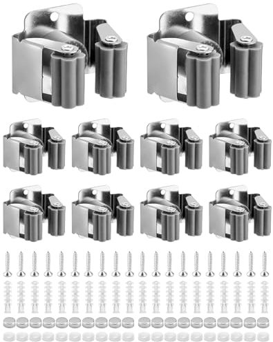 QWORK® 10 Piece Mop Broom Holder, Mop Holder Wall Mounted, Broom Grab Holder, for Bathroom Kitchen Office Closet Garden Garage