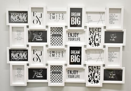 DEENZ 24 Picture Multi Aperture Zig Zag Style Photo Frame For 24 Photos Holds 6x4 Home Decoration, Living Room, Bedroom Room, Eye-Catching Design (White)