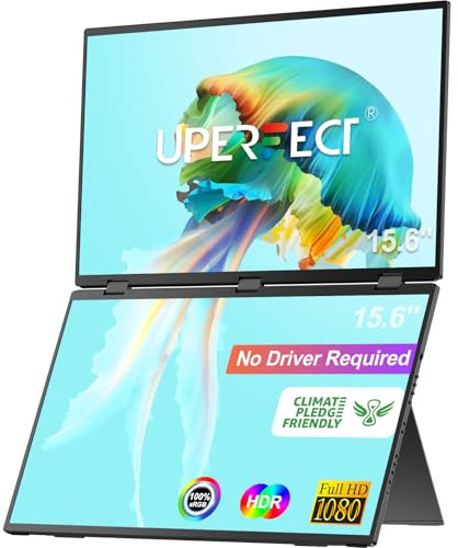 UPERFECT Dual Portable Monitor 15.6 Inch FHD 1080P Screen, Support Gravity Sensing, with Type-C and Standard HDMI Port, External Monitor with Smart Cover for Laptop/PC/PS/Phone (No Driver Needed)