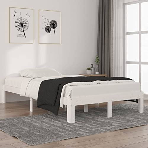 Massivholzbett, weiß 120x200 cm Kiefernholz Rahmen für Schlafzimmer Erwachsene