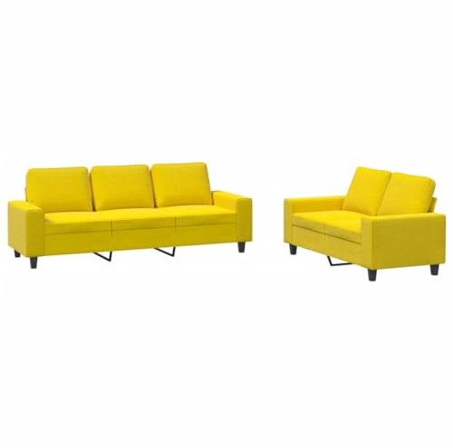 vidaXL Juego de Sofás 2 pzas, Sillones de TV con Cojines, Sofás de Descanso Relax, Asientos Tapizados para Salón Hogar, Tela Amarillo Claro