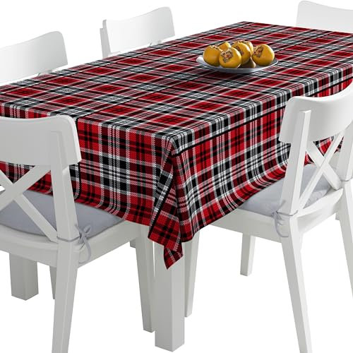 HEKO PANELS Tischdecke 140 x 250 cm Abwaschbar Tischtuch Gartentischdecke Fleckschutz Wasserabweisend Tafeldecke Kariert Rot
