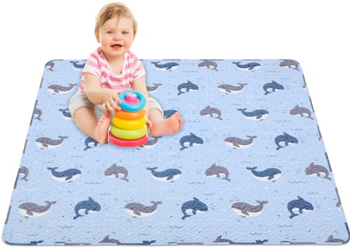 Machine Washable Baby Floor Play Mat 127x127 cm, Non Slip One-Piece Baby Crawling Mats for Tummy Time, Portable Playpen Mat Playmat for Babies Infants and Toddlers