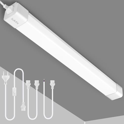 luktix Feuchtraumleuchte LED 43CM| 18W 2000LM LED Röhre mit Kabel und Stecker| IP66 Wasserfest Wannenleuchte | 5000k Kaltlweiß Feuchtraumlampe | Kellerlampe für Werkstatt Garage Küche Büro