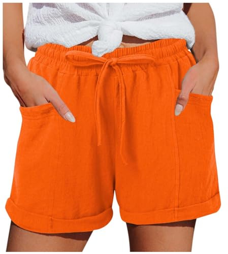 Gefomuofe Short court pour femme - Taille élastique - En mousseline - Avec poches - Décontracté - Confortable - Loisirs - Plage
