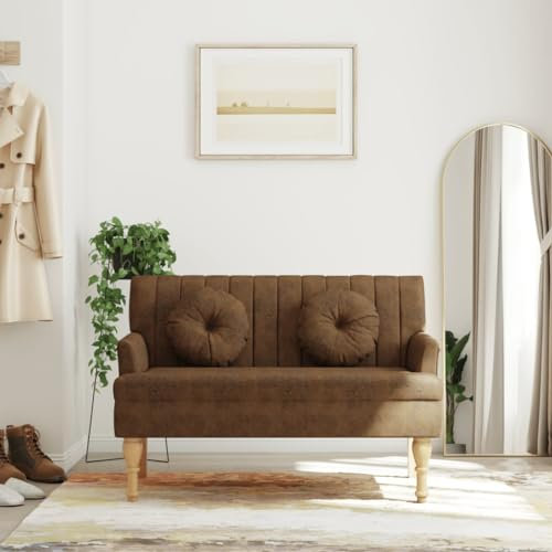 Homgoday Sitzbank mit Kissen Polsterbank Esszimmerbank Sofabank mit Armlehne Wohnzimmerbank Bank mit Rückenlehne für Esszimmer, Flur, Garderobe Braun 113x64,5x75,5 cm Wildleder-Optik