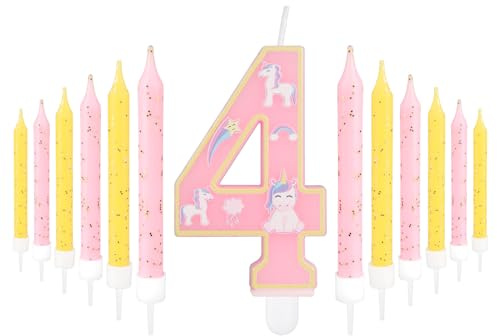 Einhorn-Kerze Zum 4. Geburtstag Für Mädchen - Dekoration Mit Zahl 4 Für Kuchen, Rosa Kuchenaufsatz Und Party-Zubehör