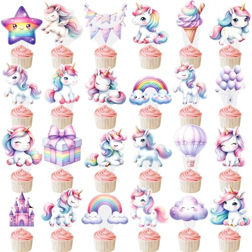 48pcs Unicorn Theme Cupcake Toppers