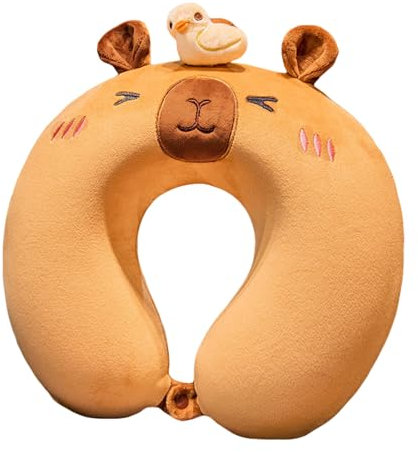 Capybara Kinder Reisekissen Cartoon Tier Nackenkissen Nackenstütze, Süß Nackenhörnchen Waschbar Nackenstützkissen Reise Schlafkissen für Auto Flugzeug (1)