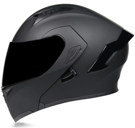 Woljay Integralhelm Klapphelm Motorrad Modularer Helm Motorrad Doppelvisier für Erwachsene Männer Frauen Moped Street Racing DOT / ECER22-05 Approved (Matte Black-Smoke Visor,M)