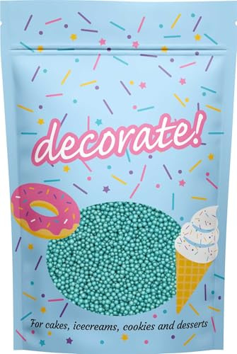 decorate! - Pearls - Shimmer Turquoise Cake Topper Sprinkles - 500g Edible 4mm Ball Cupcake/Cake Decorations - For Weddings, Christenings & Frozen Mermaid, Bluey and Stitch Themed Parties
