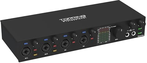 TOPPING E4X4 Pre USB Audio Interface - Dual USB-C Ports, 24bit/192kHz, 4IN/4OUT, Dual Headphone Outputs, Low Noise, Real-Time Monitoring, Mixer, for PC, Mac, iPhone, Professional Recording (Black)