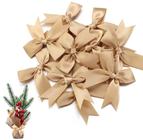Satinband Schleifen, Weihnachten Dekoschleife, Satinschleifen Klein, 50 Stück Mini Satin Schleifen, Weihnachtsschleifen, Satinschleifen Deko Für DIY Handwerk, Weihnachten, Hochzeit Dekoration (Gold)