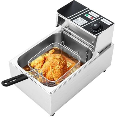 QUIOTUIR Friteuse en Acier Inoxydable 2500W Friteuse Électrique avec Panier et Voyants Lumineux Capacité 6L Température Réglable jusqu’à 200°C Friteuse Huile pour Frites Beignets Cuisine Maison