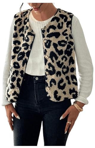 GORGLITTER Gilet senza maniche da donna leggero Leo Gilet Teddy Giubbotto in pile con bottoni Leo Gilet Autunno Inverno, leo, M