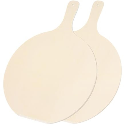 QUARKZMAN Planche à Pizza en Bois de Bouleau 48 x 36 x 0.7 cm, Pelle à Pizza Planche Ronde, Ustensiles de Cuisine avec Manche pour Disposer les Pizzas (Lot de 2, L)