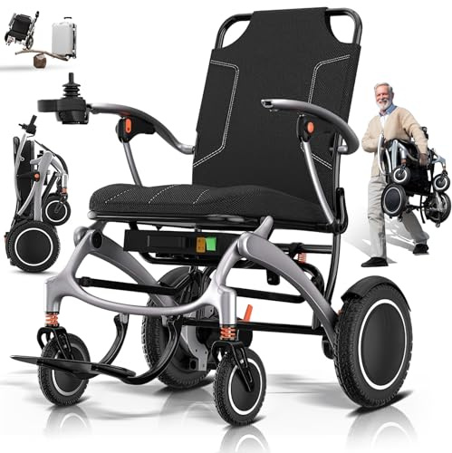 Elektrischer Rollstuhl Faltbar Leicht Carbonfaser 11,8kg für Reisen | Carbonfaser T1000 Aluminium | 10-50 km Reichweite | 150 kg Tragfähigkeit | Bürstenloser Motor | Federung für Gelände