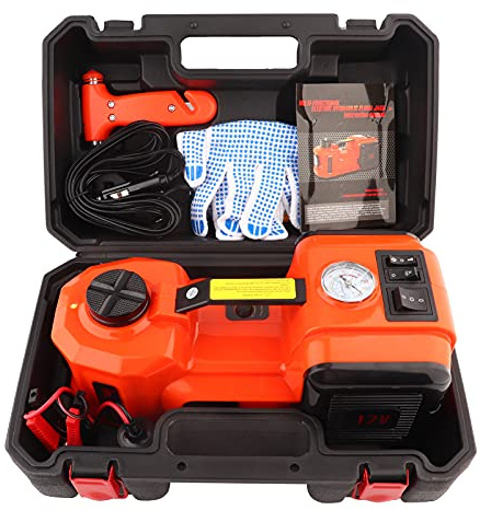 CAR Electric Jack, 5T 12 V Hydraulic Impact Wrax, LED -Taschenlampe und Luftkompressor, für Aufstrebende Reifenwechsel, Plastikkoffer mit Controller für die Reparatur von Straßen