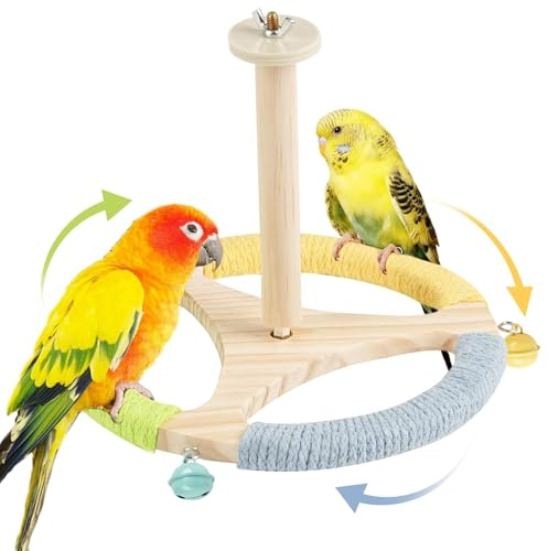 Boutihao Support de Jeu pour Perroquet, Perchoir pour Oiseaux Jouet Rotatif a 360 °, Aire de Jeux pour Oiseaux en Bois avec Perchoirs Rotatifs, pour Perruches Perroquets Calopsittes