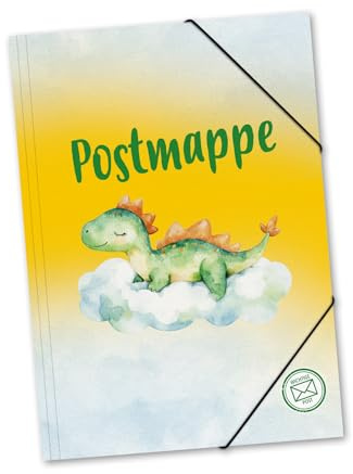 itenga Postmappe aus stabilem Kunststoff PP - Gummizugmappe mit Motivauswahl für Jungen DIN A4 mit Gummizugverschluss - Sammelmappe Eckspanner (Dino)