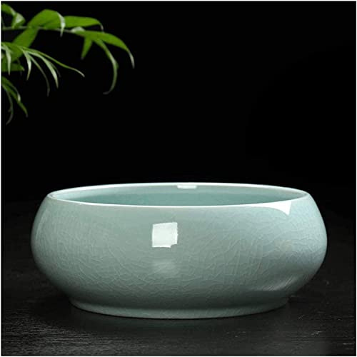 LNPTAL Vintage Ice Crack Pattern Ceramic Flower Pot, Celadon Glazed Succulent Planter Bowl, Artistic Bonsai Pot Decorative Cactus Container for Home Office Garden Decor
